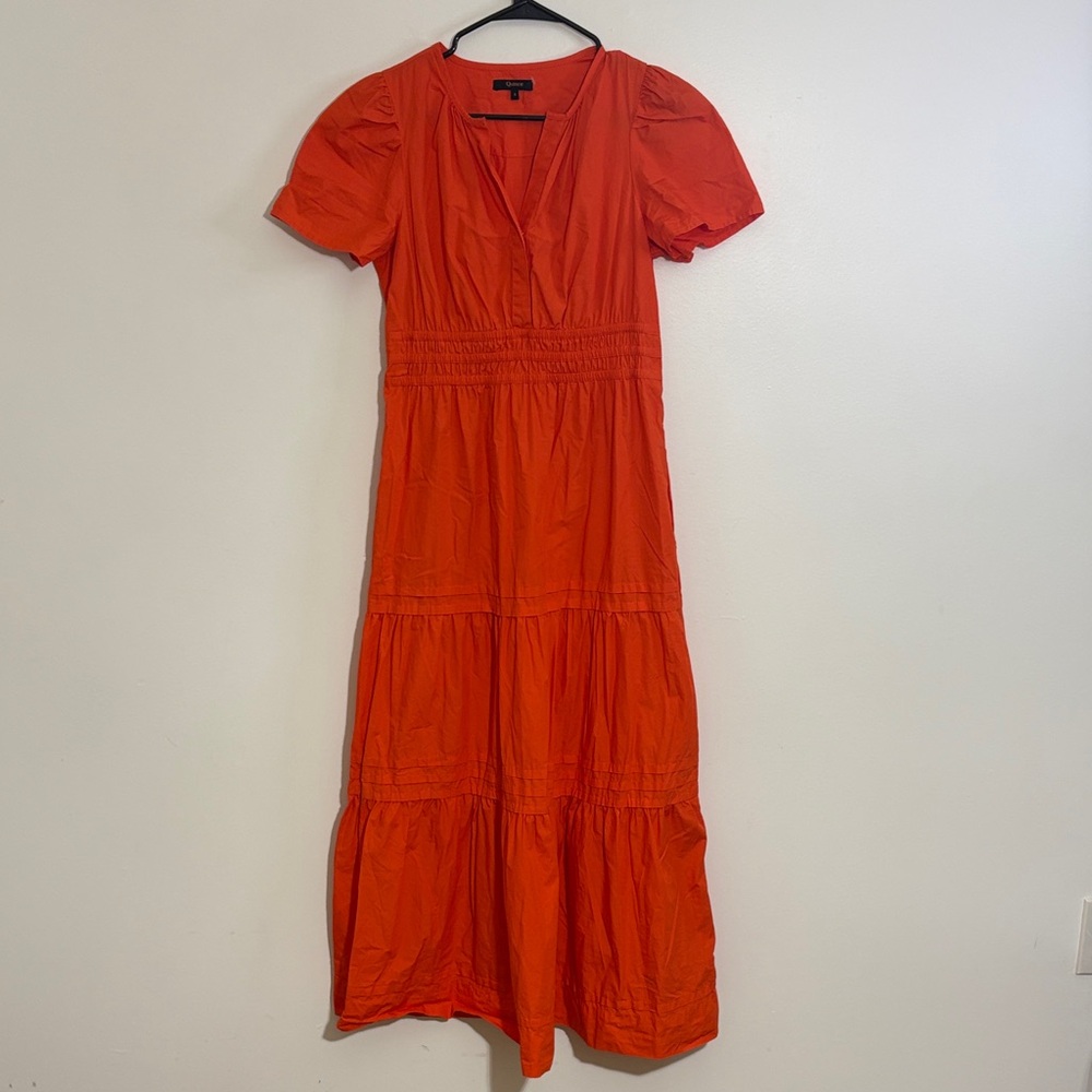 Quince 100% Organic Cotton Poplin Tiered Maxi Dress Orange Size S - Picture 9 of 13